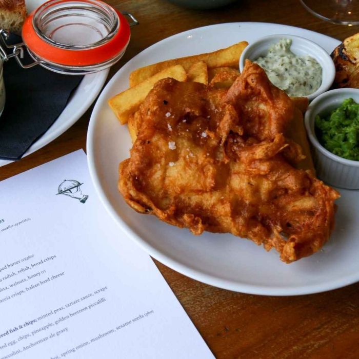 Light lunch menu fish and chips